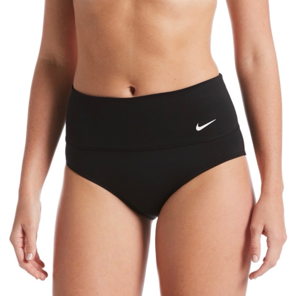 Nike Black High Waisted Bikini Bottom Small Athletic Swimwear Swoosh sporty boho - Picture 2 of 10